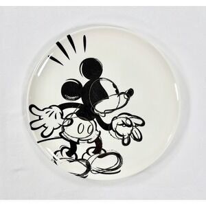 Vintage Zak Disney Mickey Mouse 10" Plate Melamine Black White Sketchbook Style